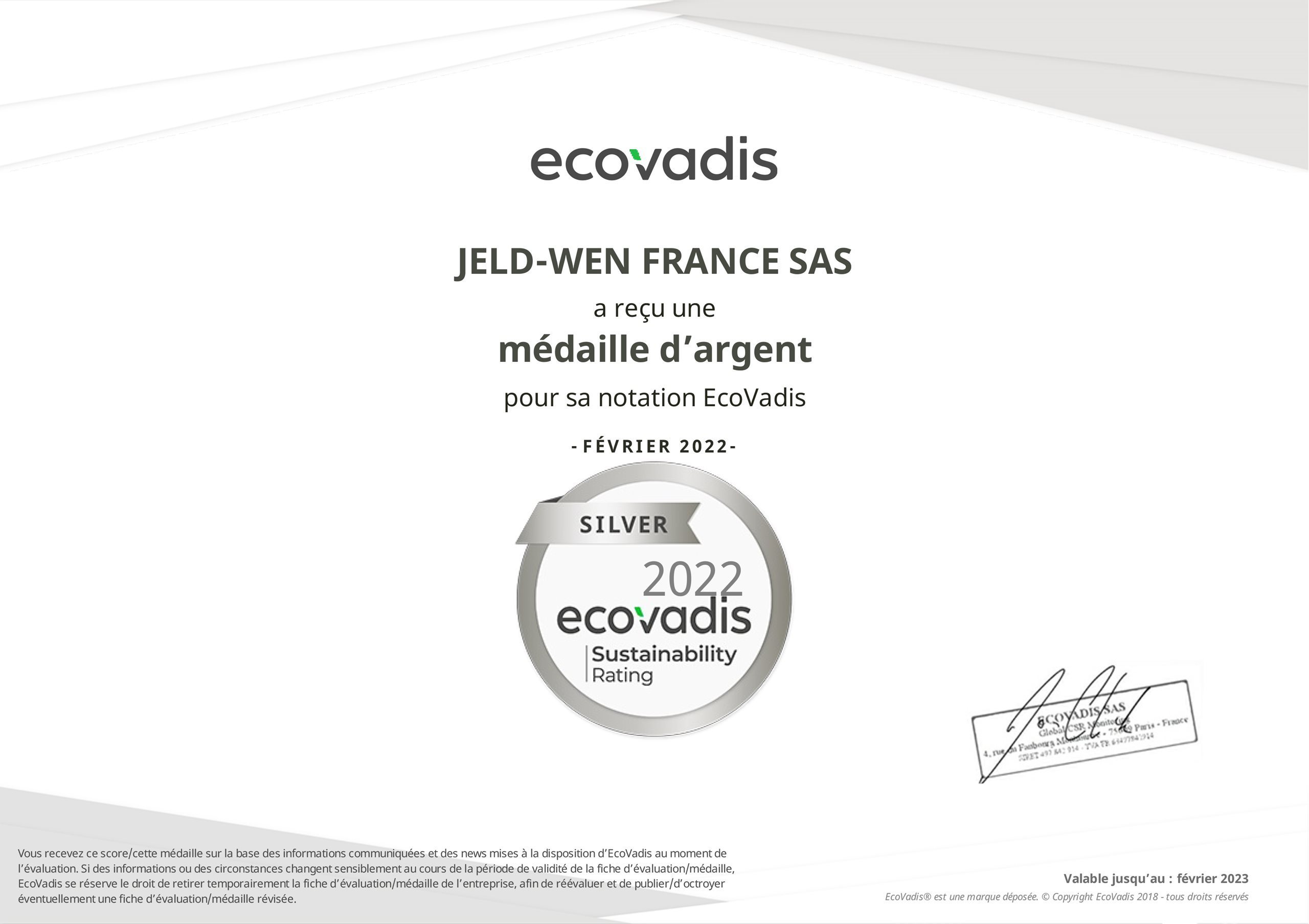 JELD-WEN_FRANCE_SAS_EcoVadis_Rating_Certificate_2022_12_07